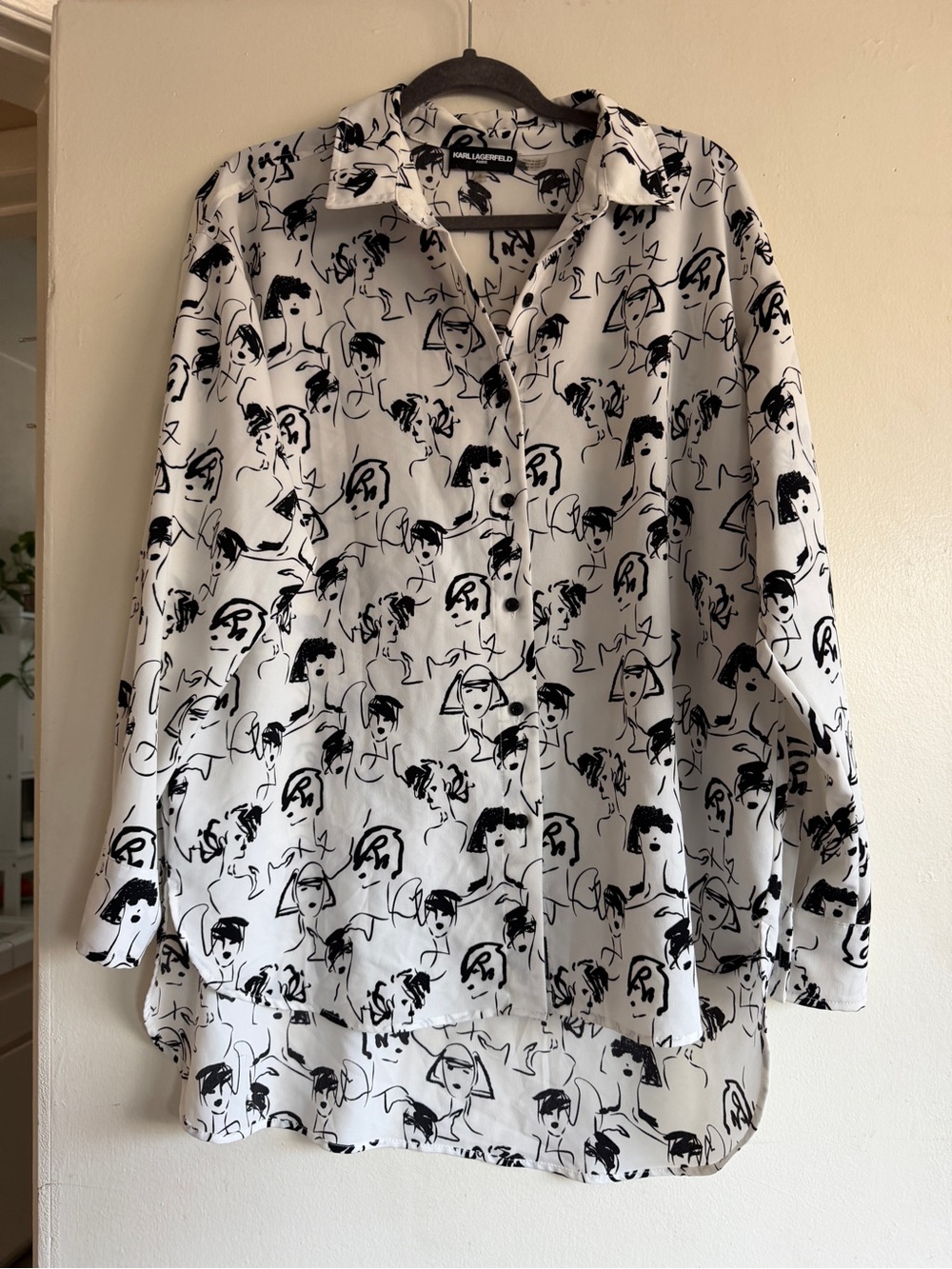 Karl Lagerfeld Black and White Abstract Face Print Shirt